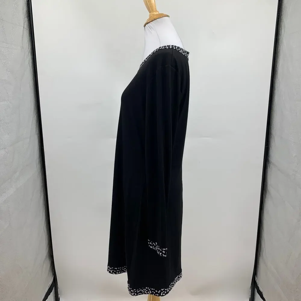 Michael Kors Dress Womens Large Black Jersey Animal Print Trim Crew Neck BackZip